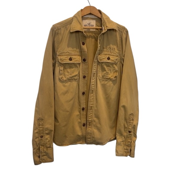 Hollister Men’s Khaki Utility Button-Up Military Long Sleeve Shirt Shacket Sz L - Picture 15 of 15